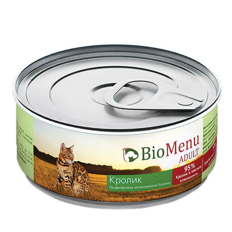 Консервы BioMenu для кошек и котят, мясной паштет с Кроликом, 100 гр, ADULT, 95%-МЯСО  #1