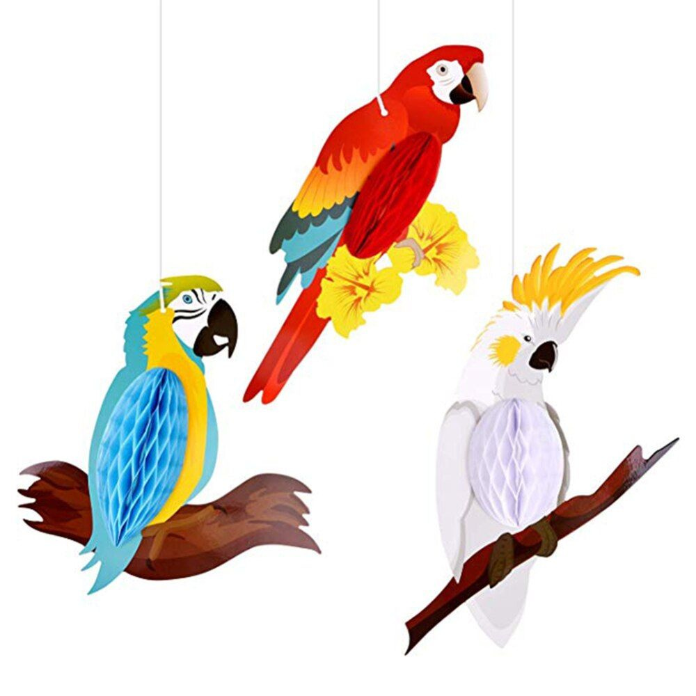 Тропические попугаи 3 шт, гавайская вечеринка #1