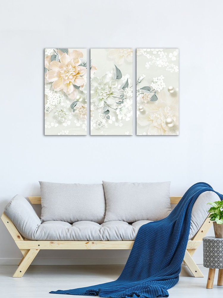 Модульная картина на холсте Postermarket "Нежные цветы" 90х60 см (3 шт. 30х60 см)  #1