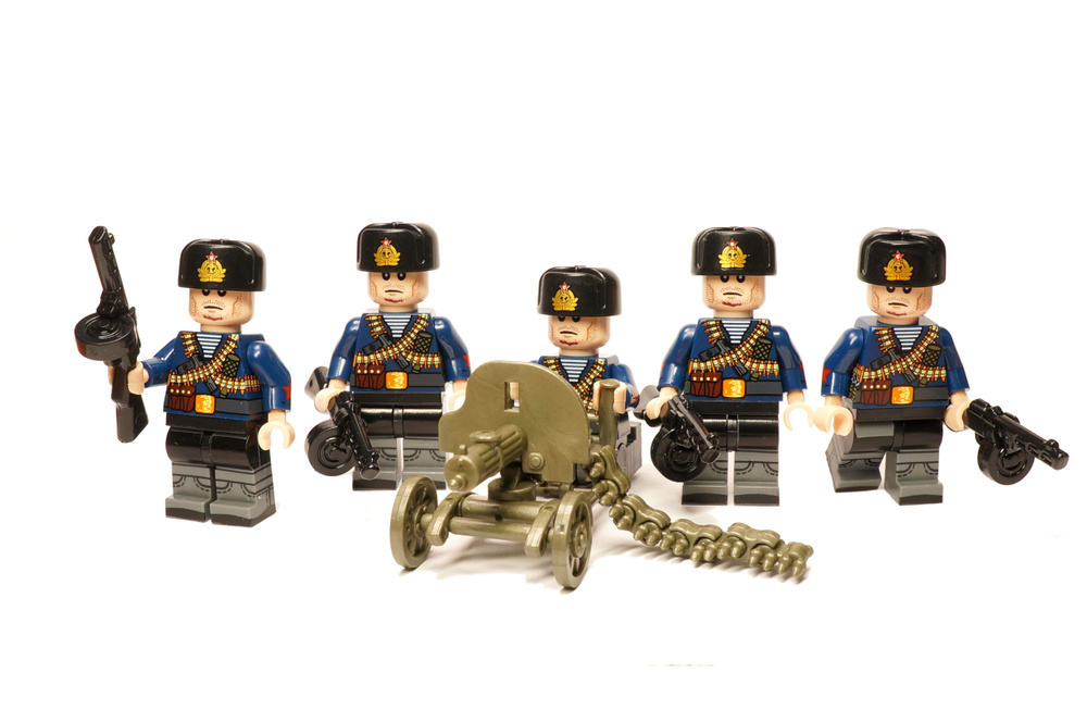 Набор солдатиков Великая Отечественная Война 5 штук с пулеметом Максим, набор военных человечков, военный #1