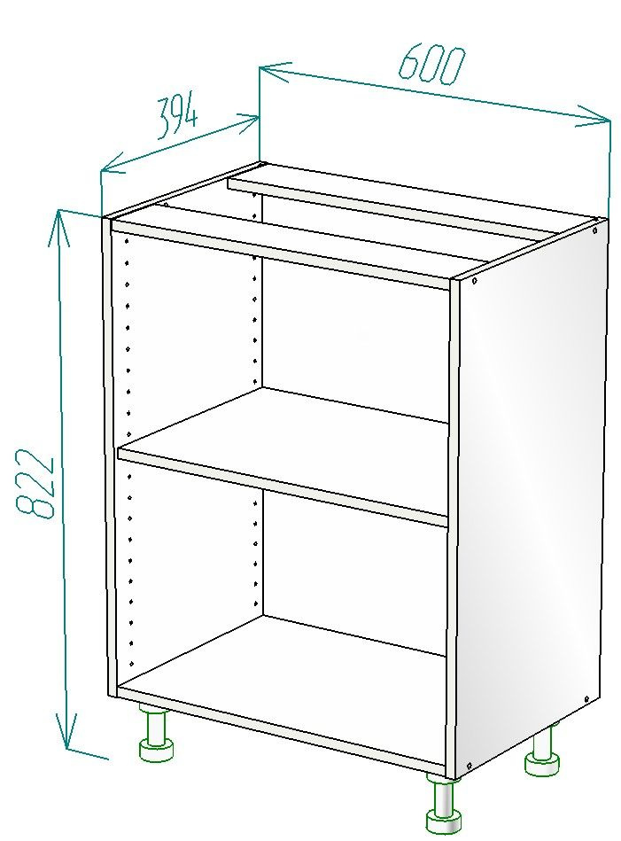 Корпус напольного кухонного модуля ш*г*в: 60х39х82 см (уменьшенная глубина), под полки и выдвижные ящики, #1