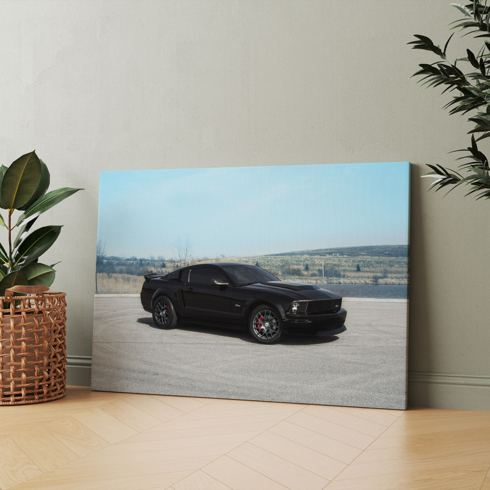 Картина на холсте (форд мустанг черный ford mustang додж) 80x100 см/для интерьера/в комнату/на стену/в #1