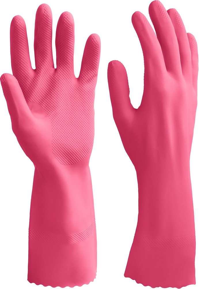 ЗУБР M, перчатки латексные хозяйственно-бытовые, повышенной прочности с х/б напылением, рифлёные ЛАТЕКС+ #1