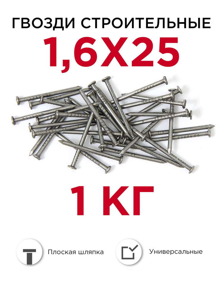 Гвозди строительные, Профикреп 1,6 х 25 мм, 1 кг #1