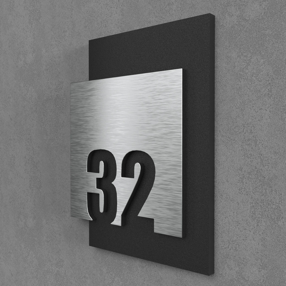 Цифры на дверь квартиры, табличка самоклеящаяся номер 32, 15х12см, царапанное серебро  #1