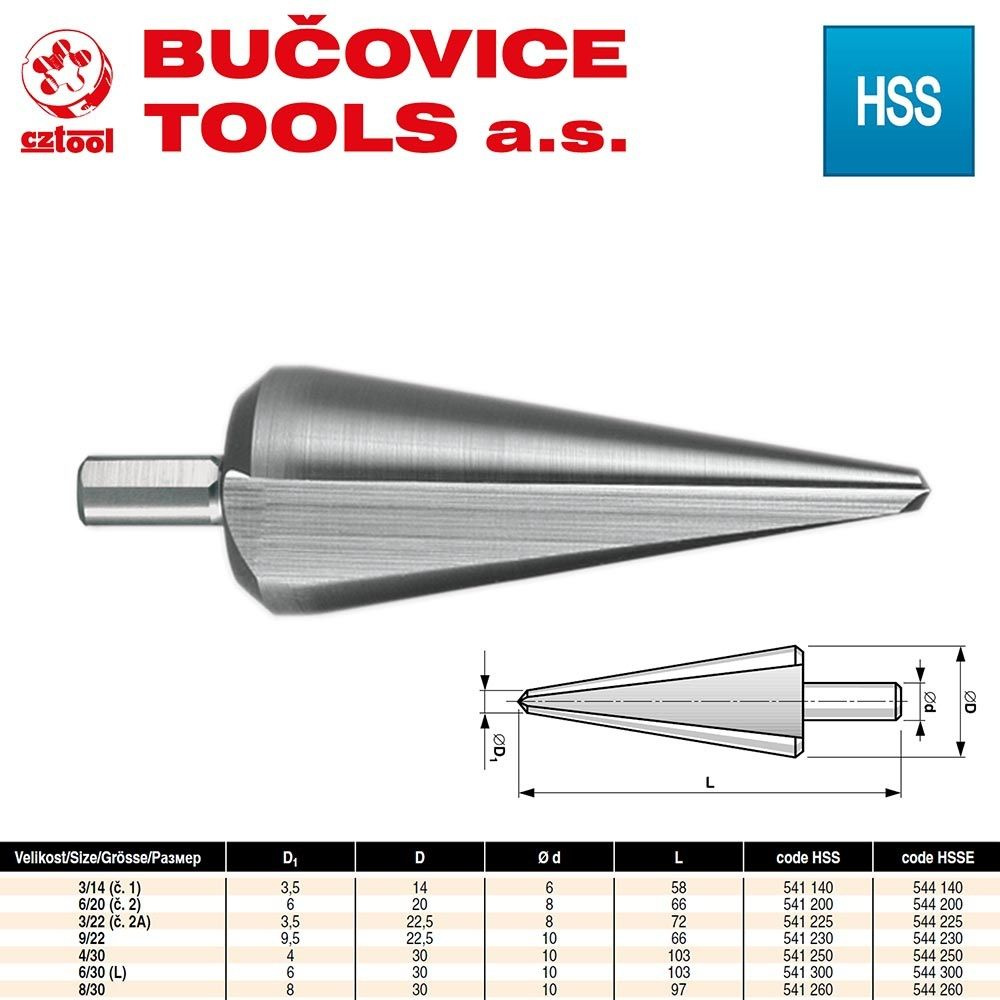 Сверло конусное 3,5-22,5мм L72мм S-8мм HSS Bucovice(CzTool) 541225 (ВП) #1