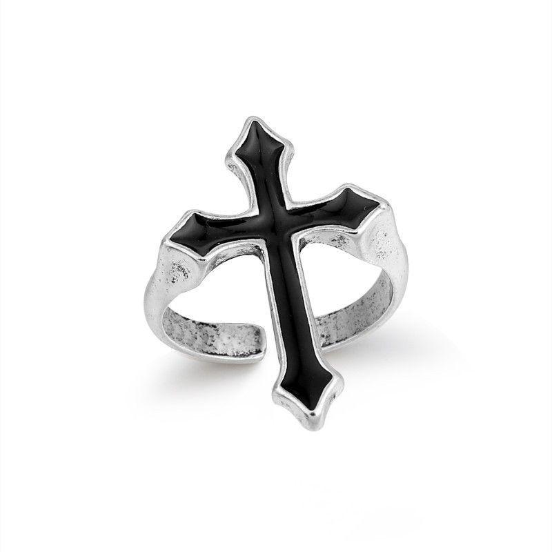 Кольцо "Поперечный черный крест" безразмерное #1