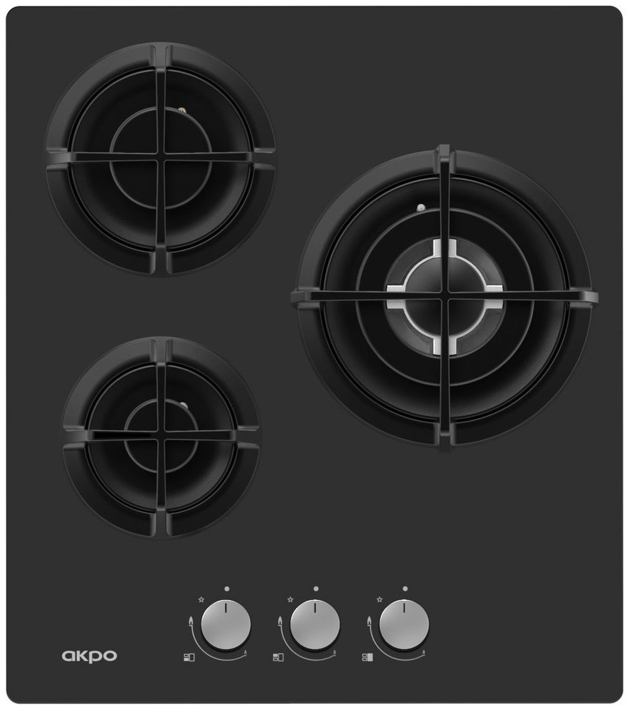 Варочная панель газовая 3 конфорки с газ контролем встраиваемая 45 см черная AKPO PGA 453 FGC2 BL автоподжиг, #1