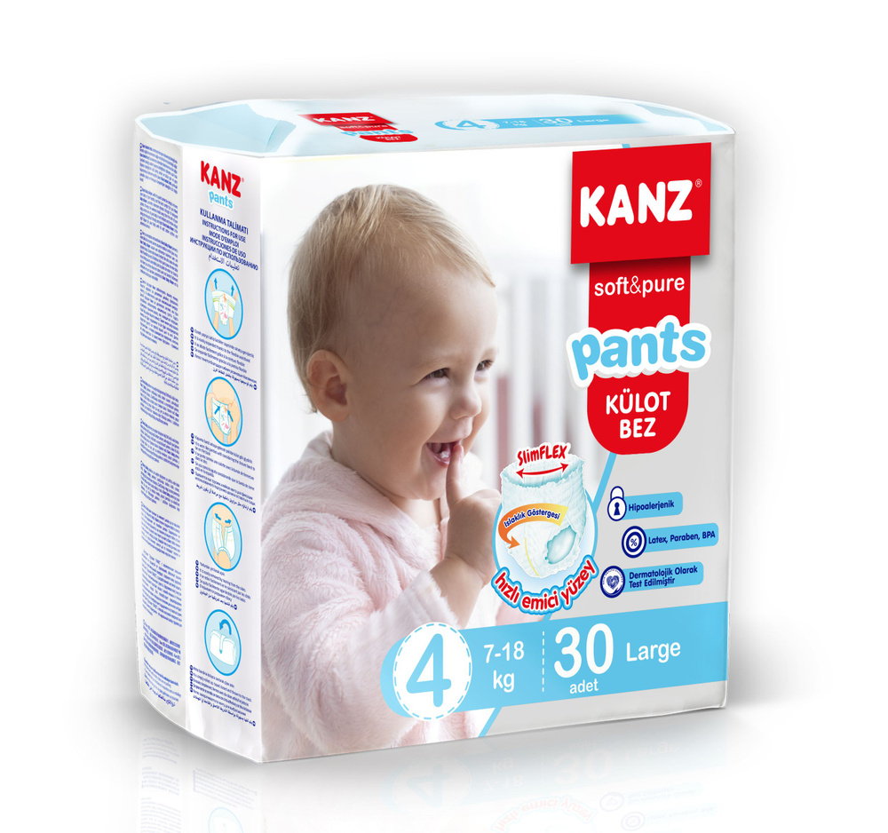 KANZ подгузники-трусики для детей размер 4 Large 7-18кг 30шт #1