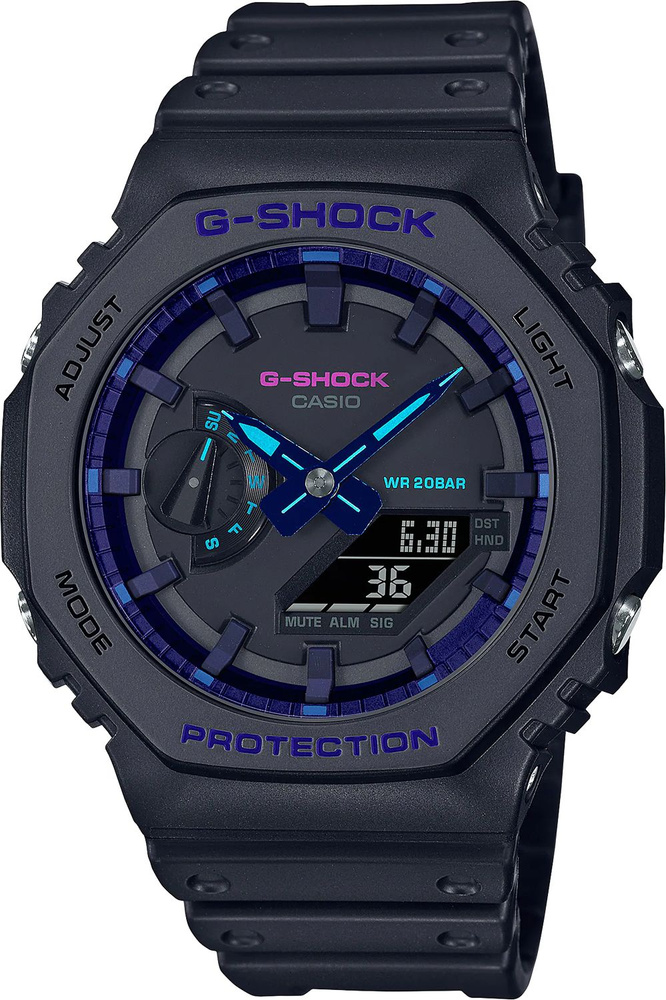 Японские наручные часы Casio G-Shock GA-2100VB-1A мужские кварцевые спортивные часы Касио Джи шок с подсветкой, #1