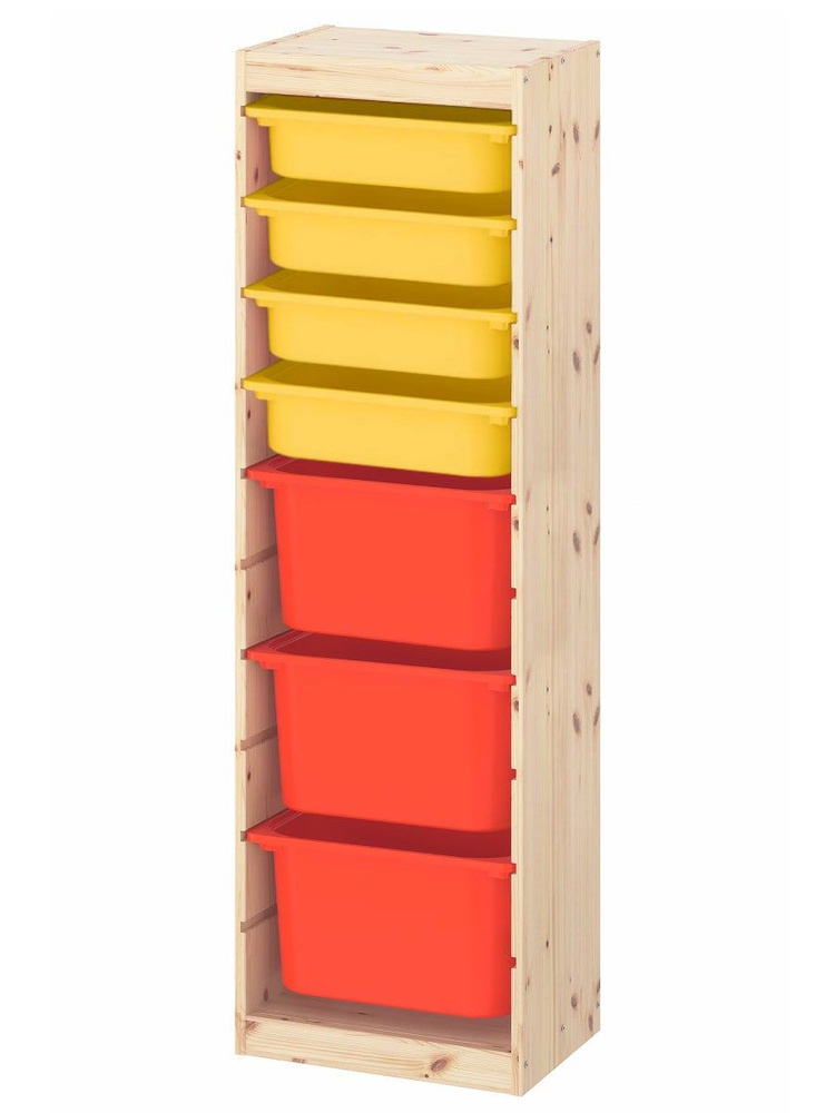 Стеллаж для игрушек с желтыми и оранжевыми ящиками для хранения вещей (4+3), 44х30х142 см  #1