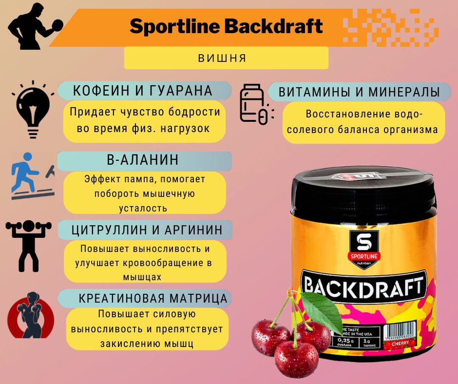 Предтренировочный комплекс SportLine Backdraft (Вишня) 300g #1