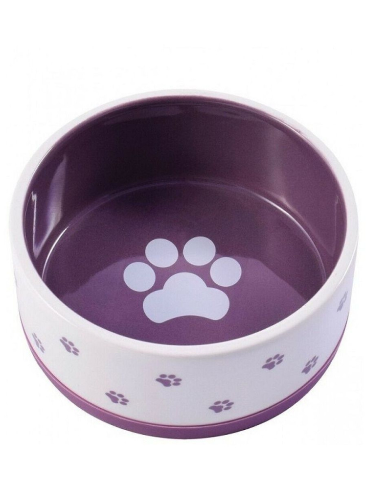 Mr.Kranch миска керамическая нескользящая для собак, 360 мл, белая с фиолетовым  #1