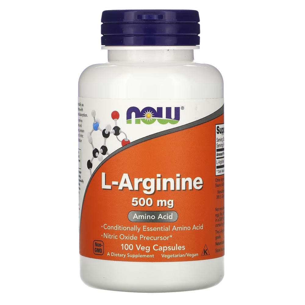 Аргинин в капсулах NOW L-Arginine 500 мг 100 вегетарианских капсул  #1