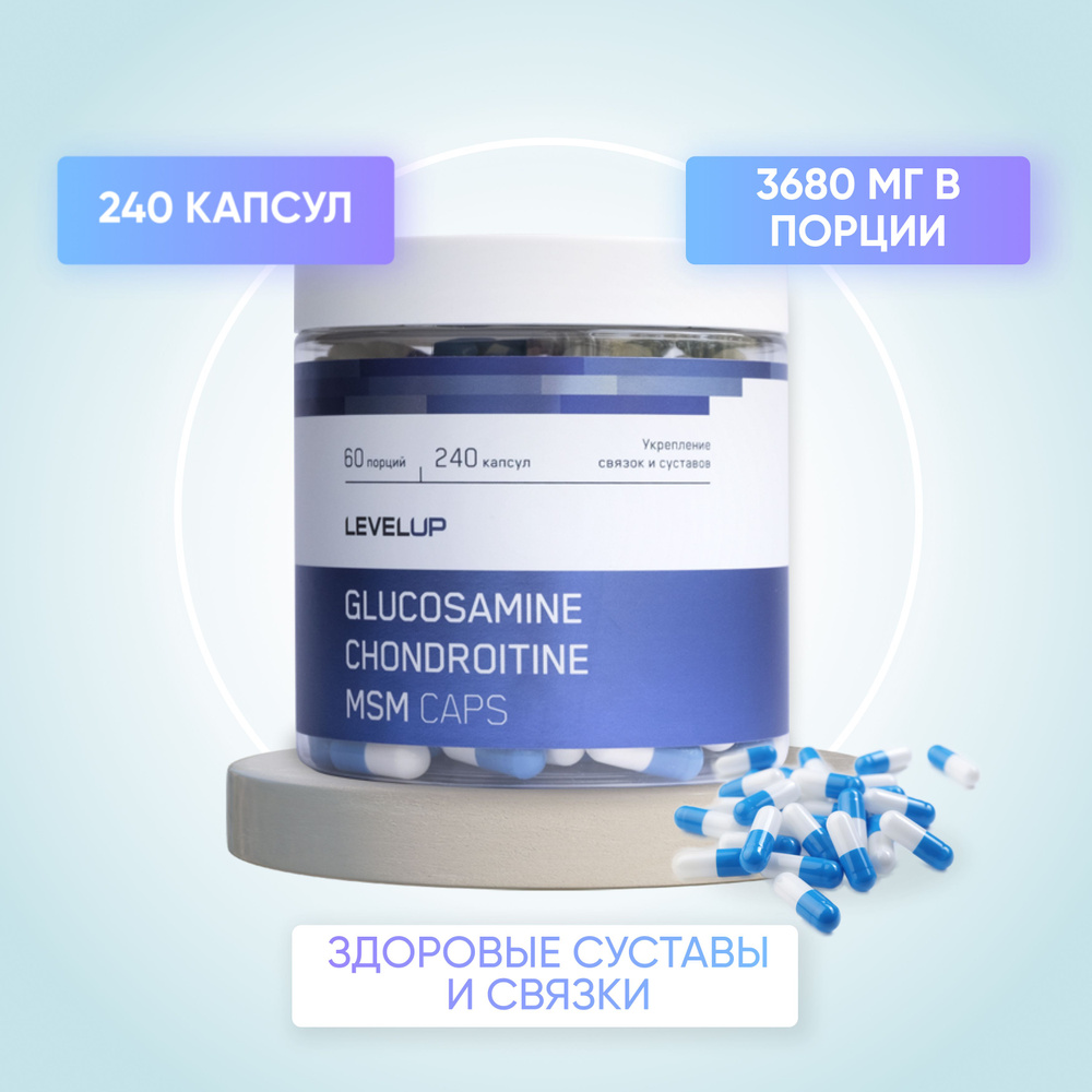 Препарат для суставов и связок, Хондроитин, Глюкозамин, LevelUp Chondroitine+Glucosamine+MSM caps, 240 #1