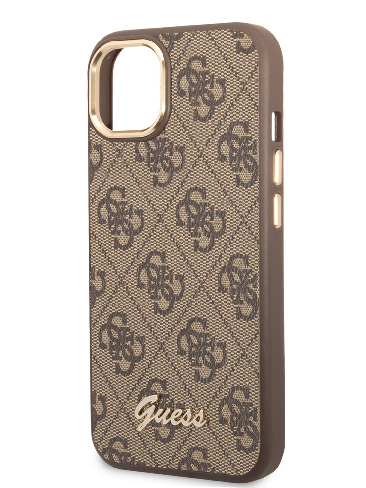 Чехол Guess PU leather на iPhone 14 / для Айфон 14 с защитой камеры, со вставкой из экокожи, с металлическим #1