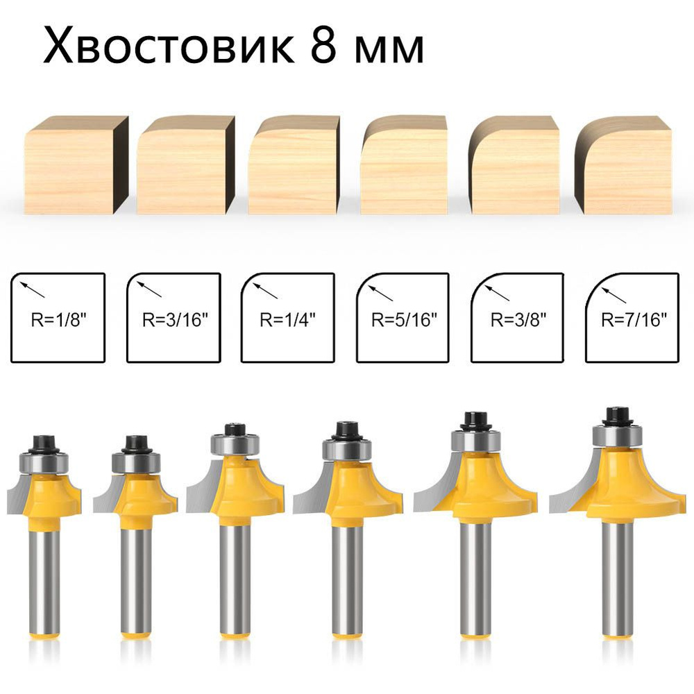 6 штук фрезы для скругления углов с 8 ручками, фрезы для снятия фаски с углов для резки древесины  #1