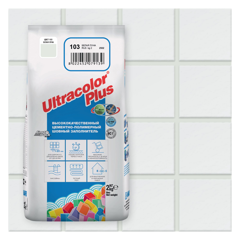 Затирка Mapei Ultracolor Plus 103 Белая луна, 2 кг #1