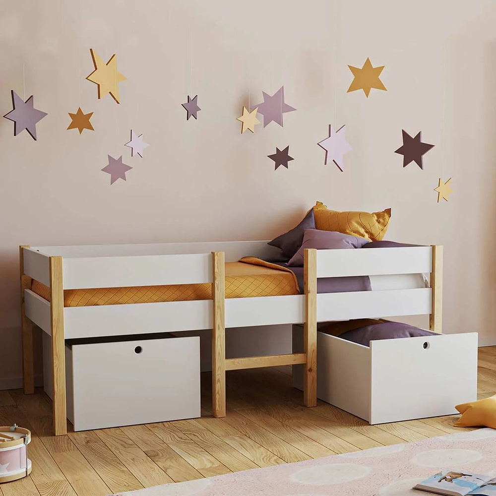 Кровать детская софа 90х200 с бортиком без ящиков односпальная из сосны и из МДФ для девочки и мальчика #1