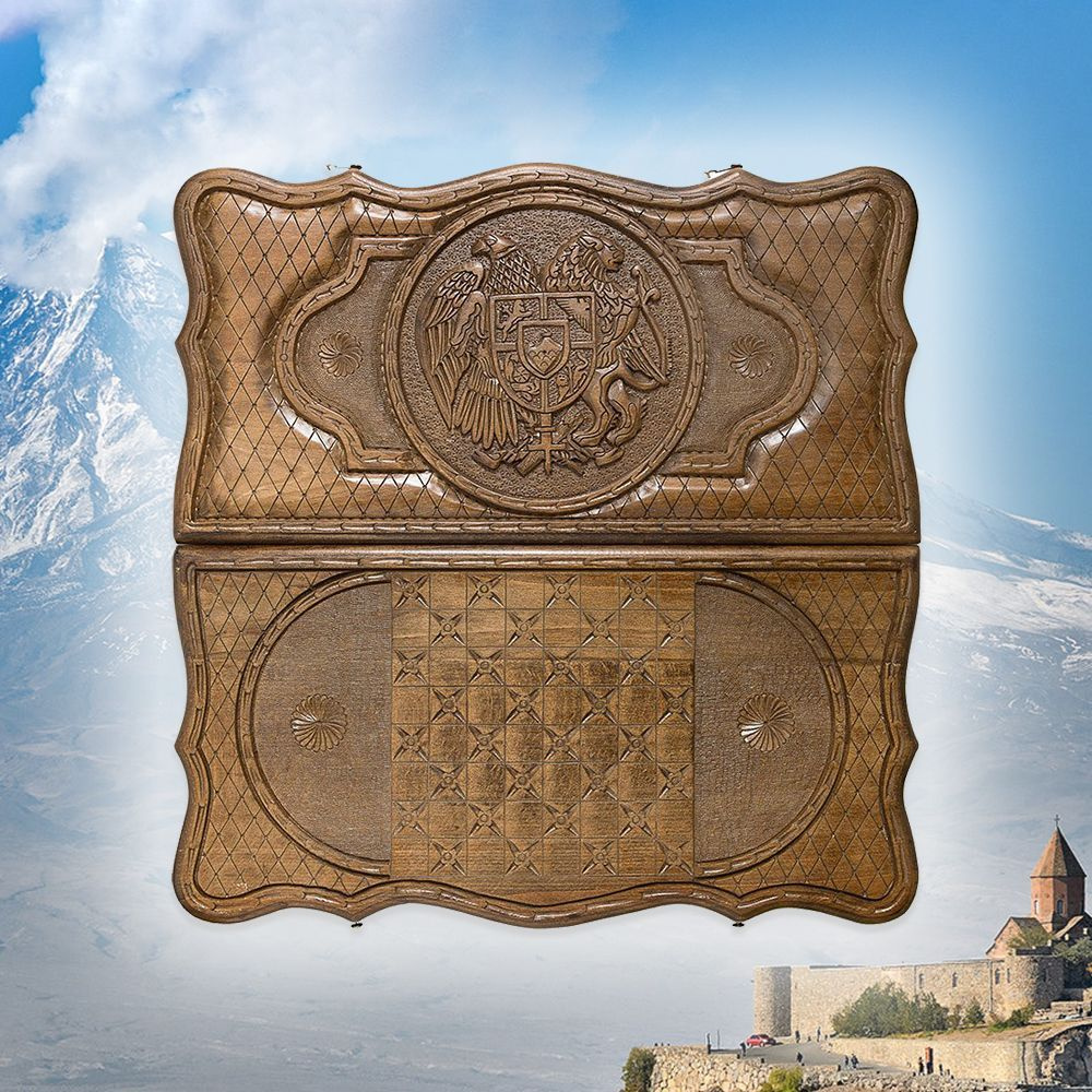 Нарды и шашки резные Герб Армении 60 х 60 см бук Армения #1