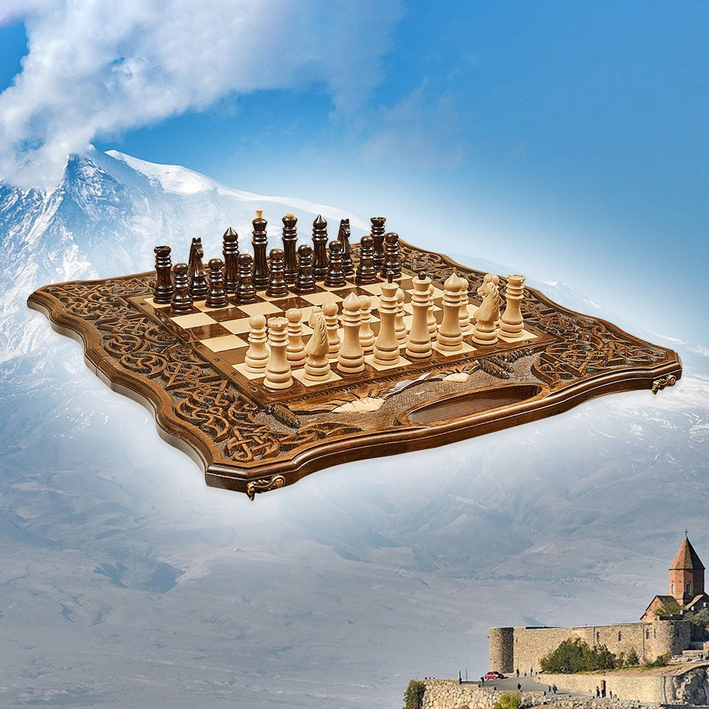 Нарды и шахматы резные Великая гора 63 х 61 см Бук Армения  #1