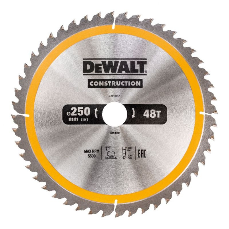 Диск пильный по дереву с гвоздями DeWALT Construction DT1957 250*30мм, 48T, ATB +10  #1