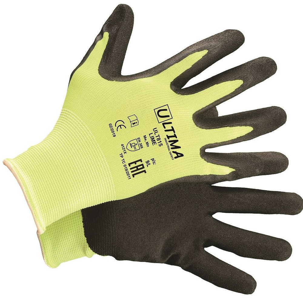 Перчатки Защитные ULTIMA ULT815 LIME нейлоновые с зернистым нитриловым покрытием, Размер 10 XL, 12 пар #1