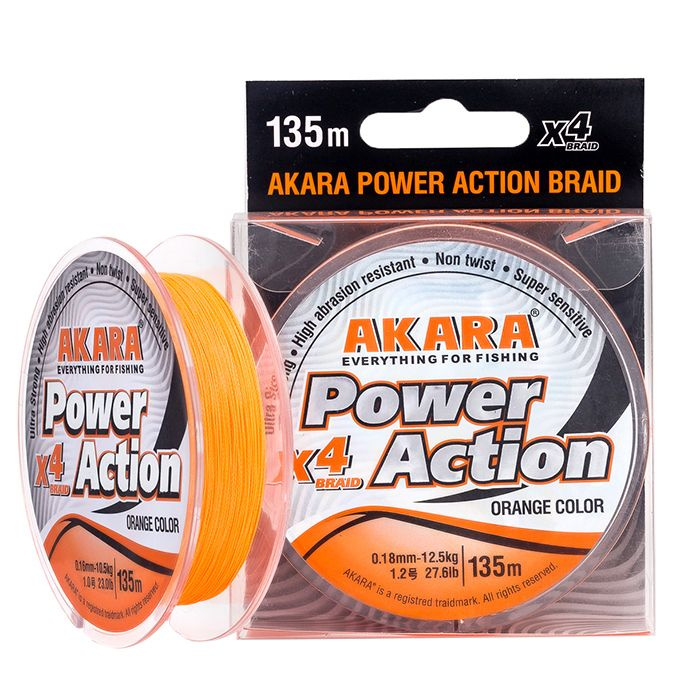 Шнур рыболовный плетеный Akara Power Action X-4 Orange 135 м 0,16 #1