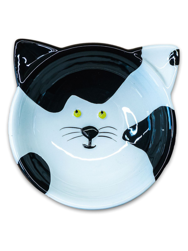 Миска Mr.Kranch керамическая для кошек Мордочка кошки 120 мл черно-белая  #1