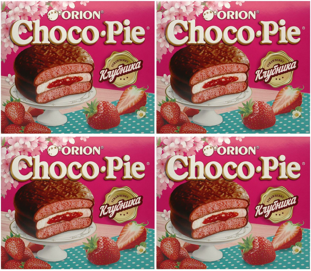 Пирожное Choco Pie Клубника, комплект: 4 упаковки по 360 г #1