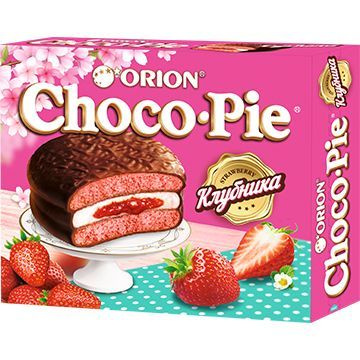 Бисквитное пирожное Orion Choco Pie Strawberry / Клубника 1 пачка 360 г  #1