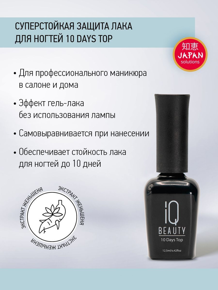 IQ BEAUTY, Суперстойкая защита маникюра 10 Days Top, 12,5 мл #1