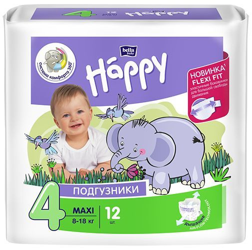 Подгузники для детей bella baby Happy Maxi дышащие, размер 4 (вес 8-18 кг), 12 шт.  #1