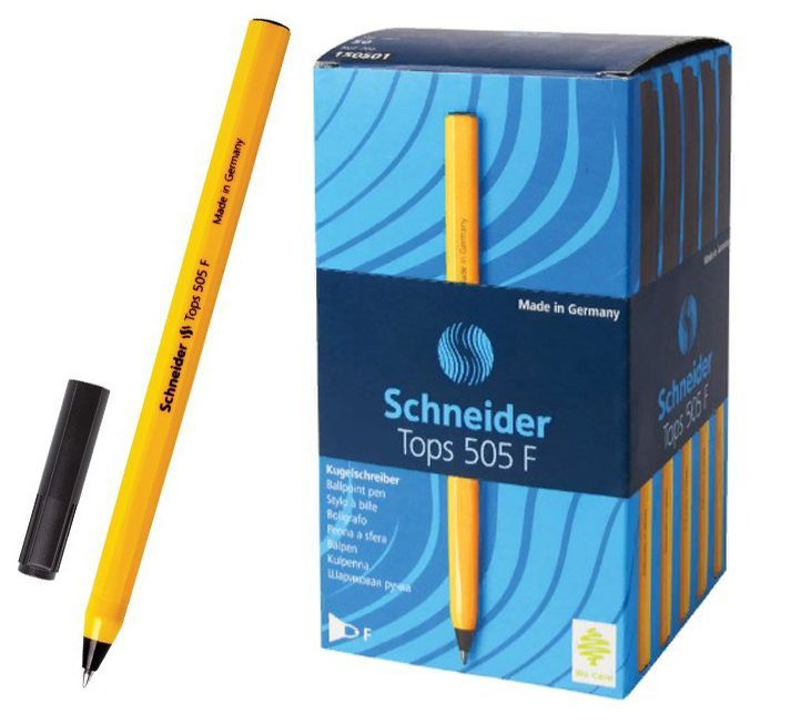 Ручка Schneider "Tops 505 F" шариковая, черная, 0.8 мм, оранжевый корпус, упаковка 50 шт.  #1