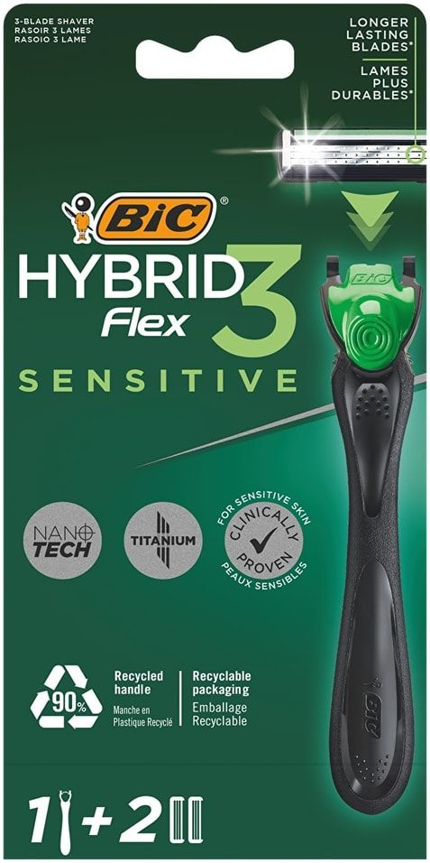 Бритвенный станок Bic Hybrid 3 Flex Sensitive с 2 сменными кассетами  #1