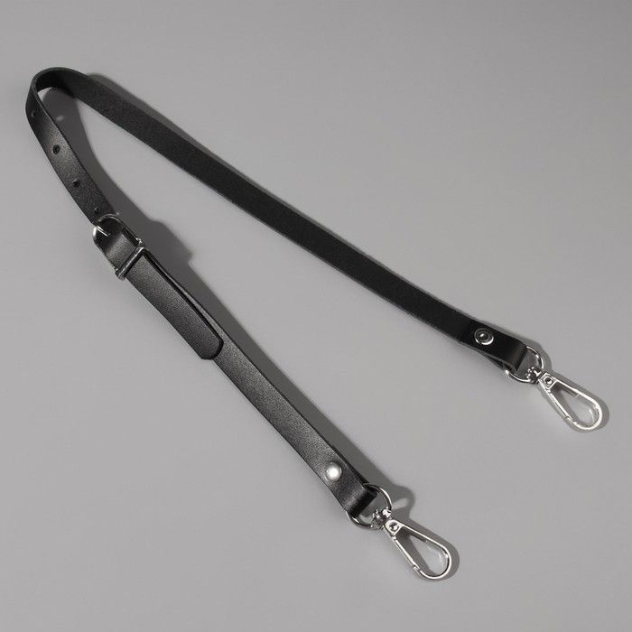 Ручка для сумки из натуральной кожи, регулируемая, с карабинами, 60 +- 2 см х 1,2 см, цвет чёрный/серебряный #1