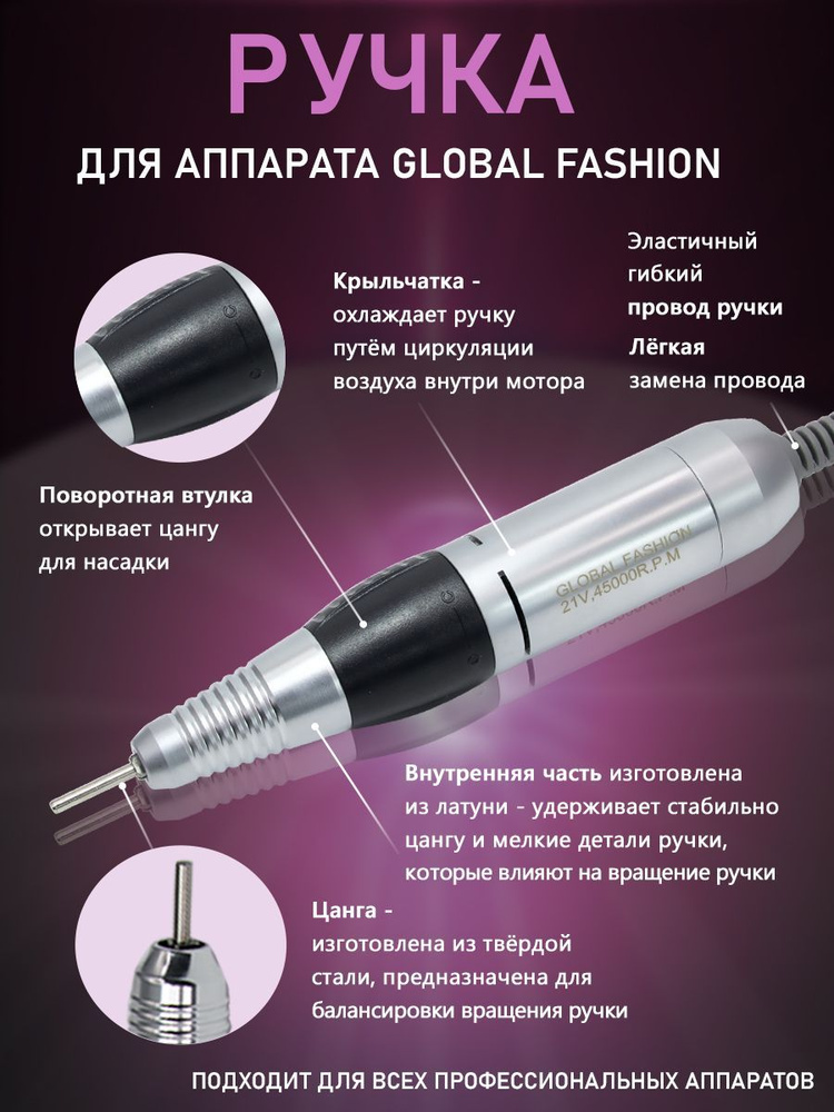 Ручка для маникюрного и педикюрного аппарата Global Fashion, ручка запасная (сменная), фрезерная, 45000 #1