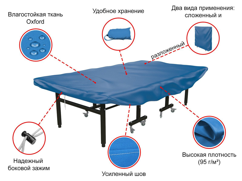 Чехол для теннисного стола UNIX Line Blue универсальный, защита от пыли и влаги, ткань OXFORD 210D PU1000, #1