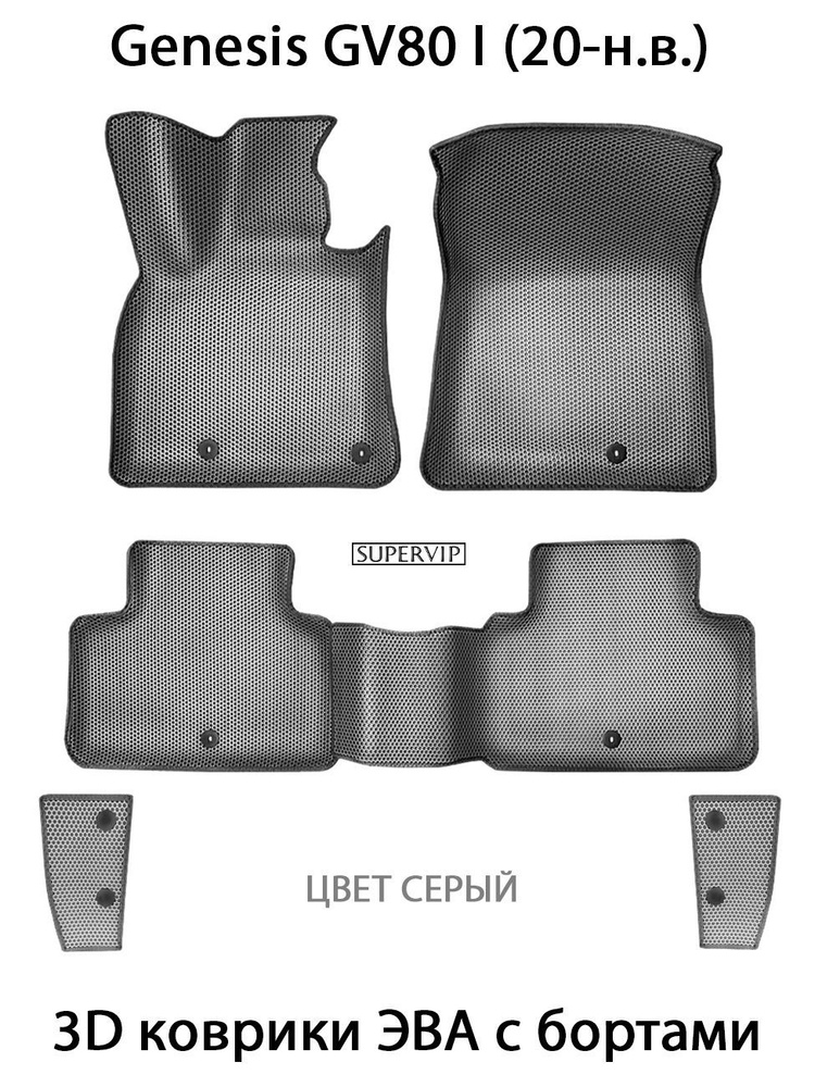 Комплект 3D Ковриков ЭВА с бортами в салон авто для Genesis GV80 I (20-н.в.). Цвет серый.  #1