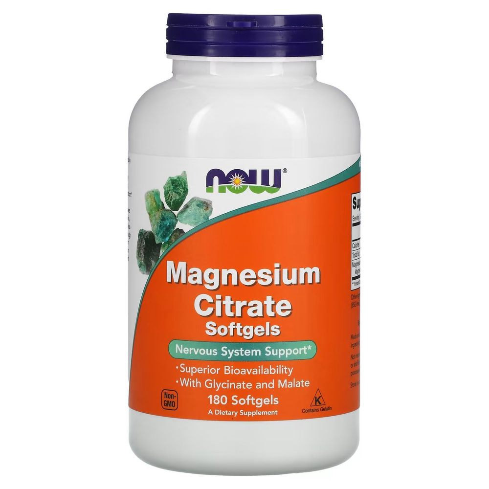 Магний цитрат, глицинат, малат NOW Foods Magnesium Citrate (180 гелиевых капсул)  #1