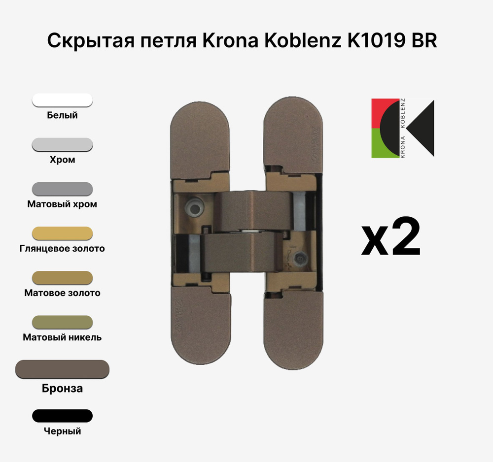 Комплект из 2х Скрытых петель KRONA KOBLENZ KUBICA K1019 DXSX, KOMBI HYBRID BR, Бронза  #1