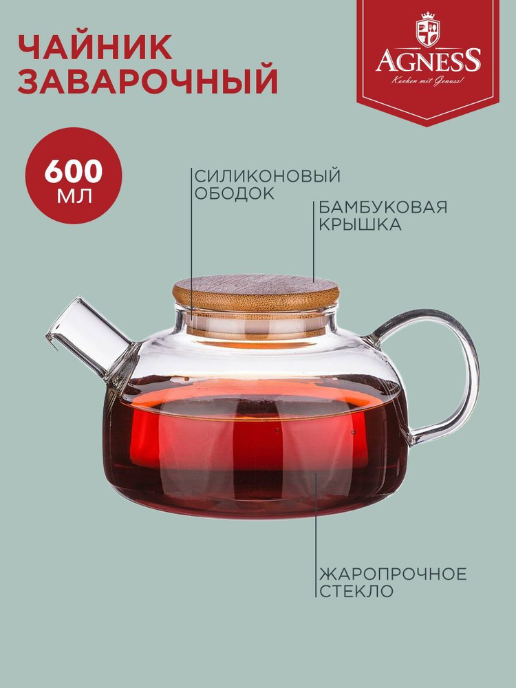 Чайник заварочный с бамбуковой крышкой, 600 мл #1