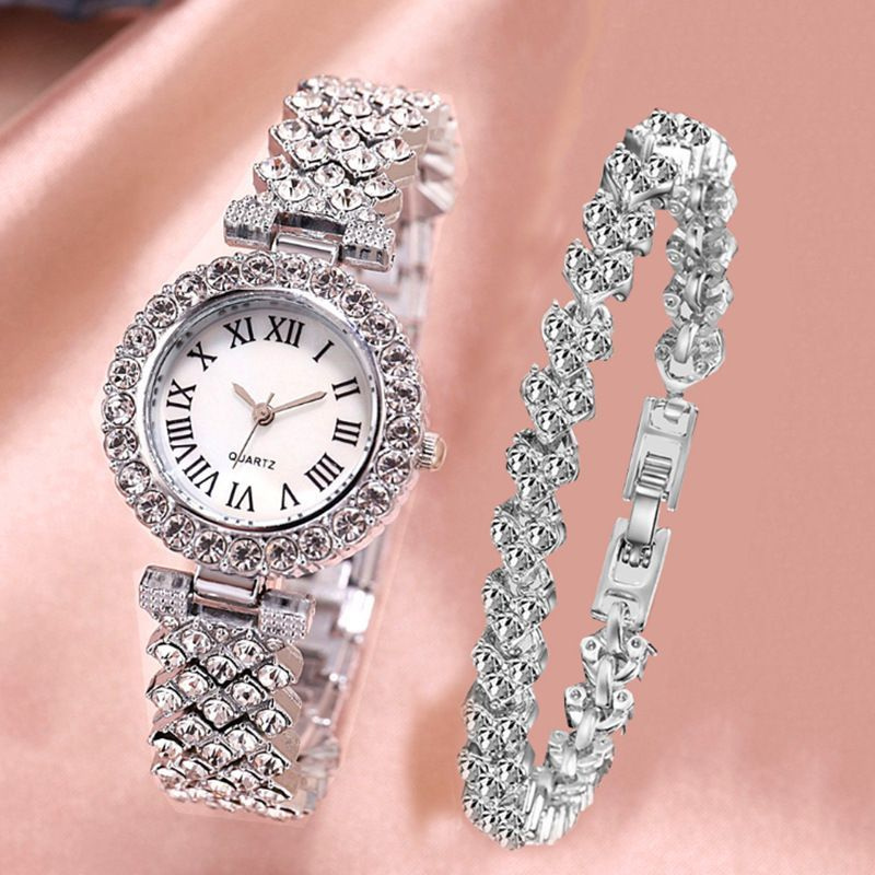 Кварцевые часы блестящие, с браслетом / часы женские кварцевые  #1