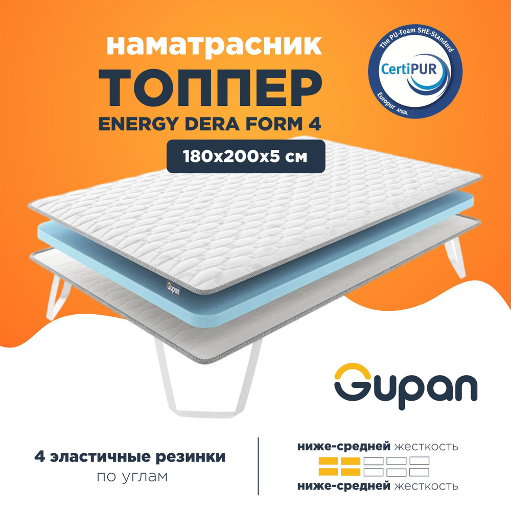 Gupan Топпер-наматрасник Gupan Energy Dera Form 4, Беспружинный, 180х200 см  #1