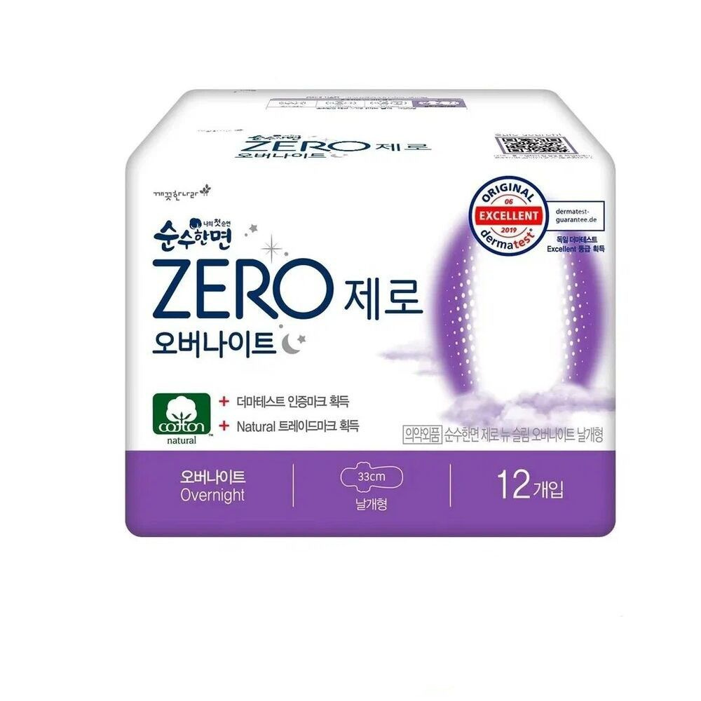 Soonsoohanmyeon Zero Хлопковые ночные прокладки Sanitary Pаds, Overnight, 12 шт.  #1