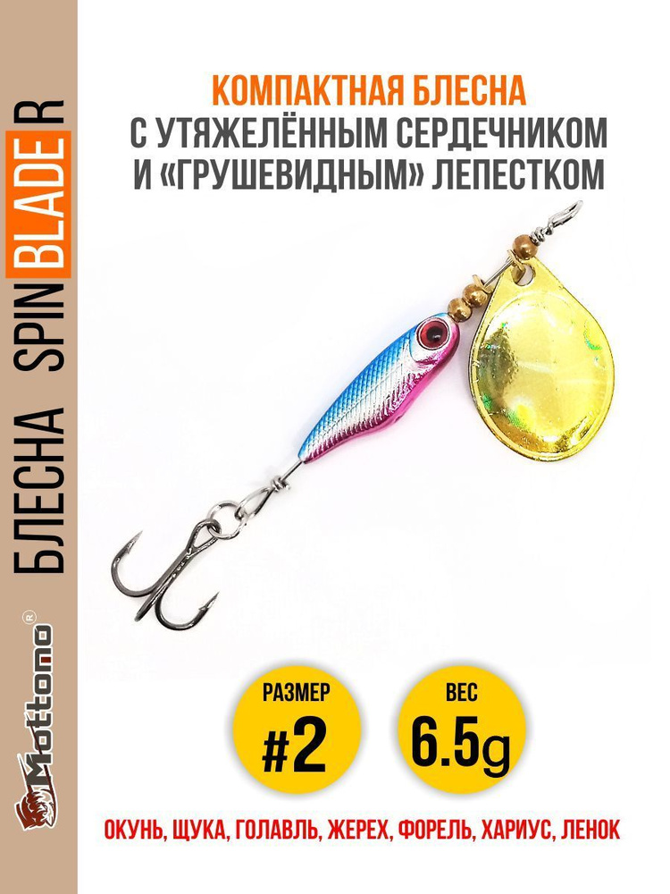 Блесна для рыбалки Spin Blade R #2 6.5g Silver Gold на окуня голавля #1