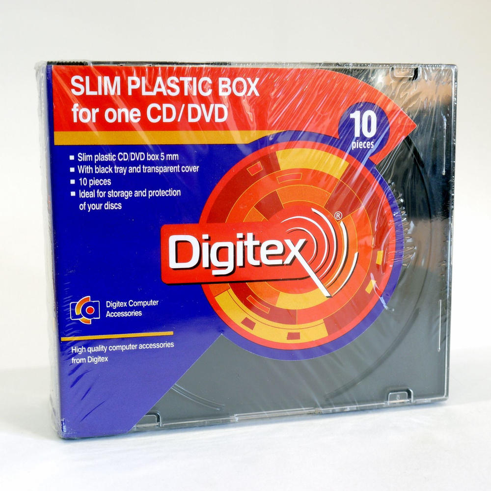 Боксы для CD DVD дисков Digitex Slim BOX 5 мм, 10 штук, черный низ, пластиковые  #1