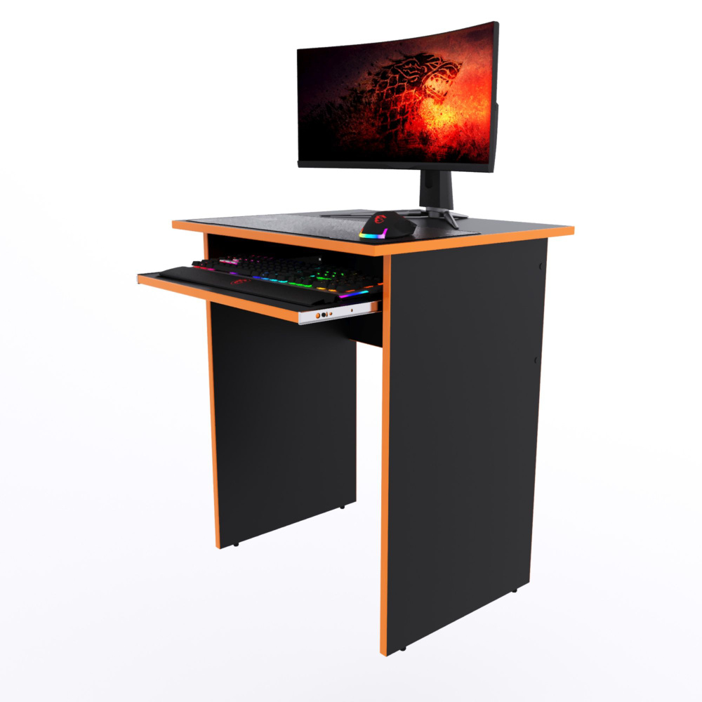 Компьютерный стол "Минис+" с полкой, 60х50х72,6 см, чёрный с оранжевой кромкой  #1