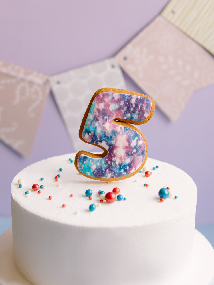 Пряник имбирный, украшение на торт "Цифра 5", топпер на торт  #1