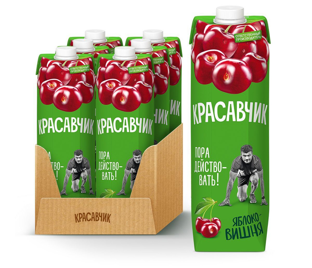 Красавчик 0,97 л Нектар смешанный фруктовый "Яблоко-вишня", 970 мл х 6 шт.  #1